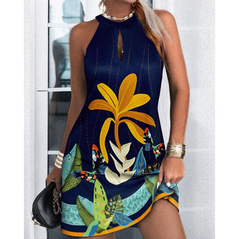 🌈【S-2XL】2023 Verano Nuevo vestido de cuello halter estampado