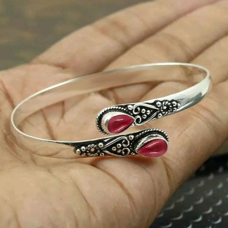 【50%OFF】💖Vintage strieborný náramok S925 so zeleným achátom