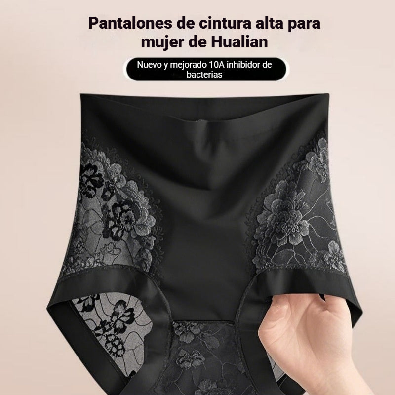 Braguitas de control de abdomen de alta elasticidad con encaje sin costuras para mujer, bragas moldeadoras y levantadoras de glúteos