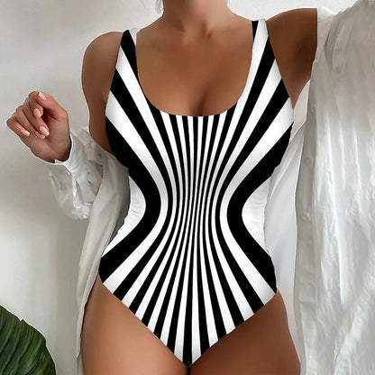 🩱Časovo obmedzený výpredaj [😍S~6XL] Sexy pruhované jednodielne plavky