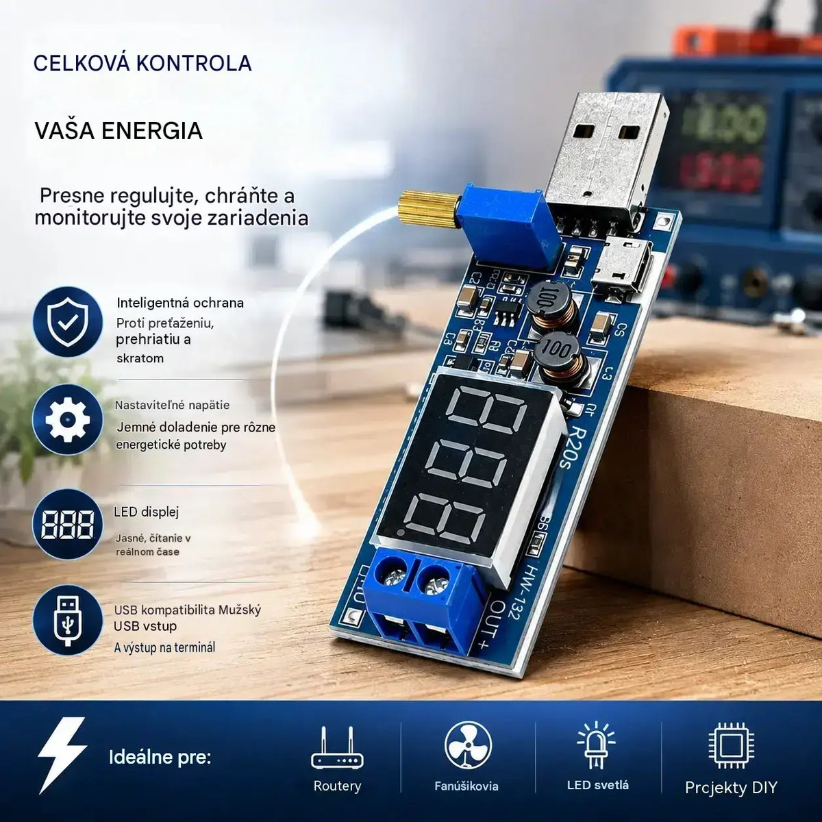 🔌【Rozhranie Micro USB + rozhranie Type-C】💻 Nastaviteľný napájací modul USB – 5V viacvýstupný regulátor napätia (3,3 – 24 V) | Stolný napájací zdroj pre všetky zariadenia 🔋