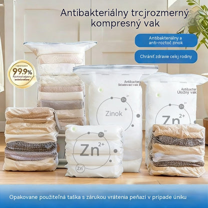 🧳【5-dielna sada】💨 Veľkokapacitné stlačiteľné vákuové úložné vrecká: Nepotrebujú pumpičku, sú nepriepustné, ideálne na úsporu miesta v kufri a doma ✈️