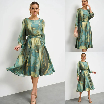 🌿Koniec sezóny – zľava -50 % 👗 Elegantné zelené šaty s dlhými rukávmi a splývavou sukňou 🌸