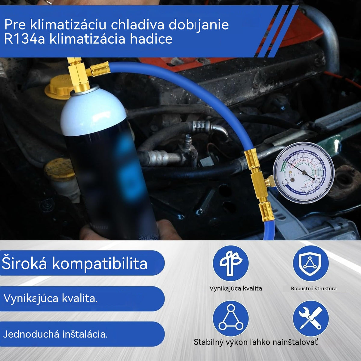 🔧❄️ Hadica na dopĺňanie chladiva R134a AC s manometrom – Nepriepustná, ľahko čitateľná a kompatibilná s klimatizáciami pre autá, nákladné vozidlá alebo domáce klimatizácie – Bezpečné dobíjanie svojpomocne 🚗