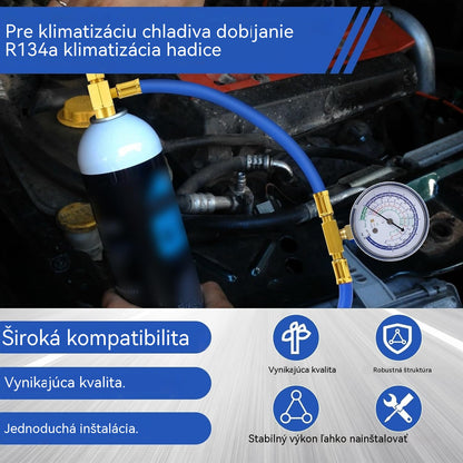 🔧❄️ Hadica na dopĺňanie chladiva R134a AC s manometrom – Nepriepustná, ľahko čitateľná a kompatibilná s klimatizáciami pre autá, nákladné vozidlá alebo domáce klimatizácie – Bezpečné dobíjanie svojpomocne 🚗