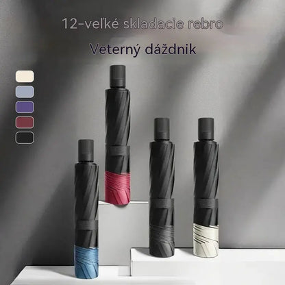 ☔ Skladací dáždnik s 12 rebrami – odolný voči vetru, nepremokavý a ľahký na dážď aj slnko