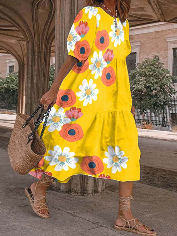 🌈Léto 2025 Nové módní dámské šaty s krátkými širokými rukávy