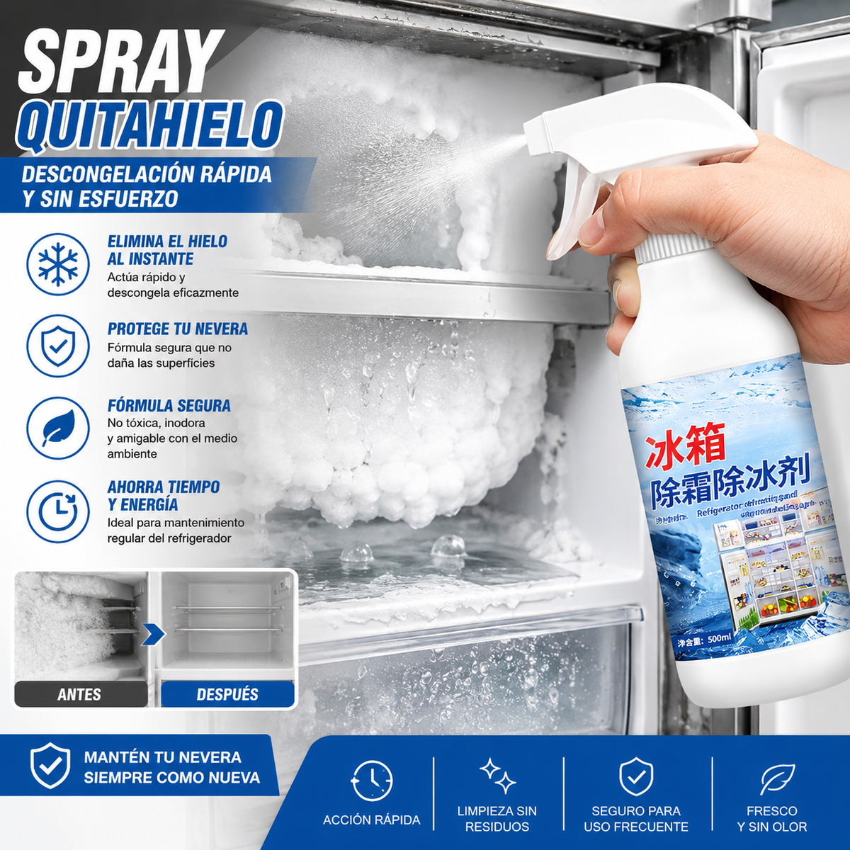 🔥Promoción último día 49% OFF - 🧊Spray descongelante para frigorífico-congelador