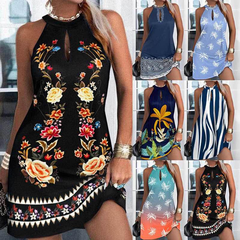 🌈【S-2XL】2023 Verano Nuevo vestido de cuello halter estampado