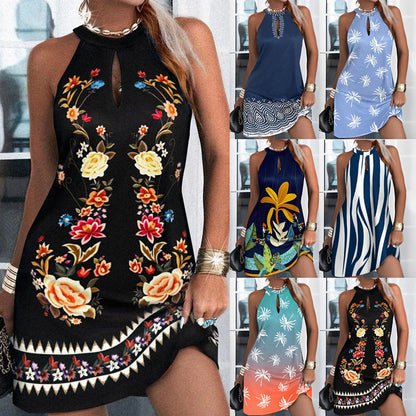 🌈【S-2XL】2023 Verano Nuevo vestido de cuello halter estampado