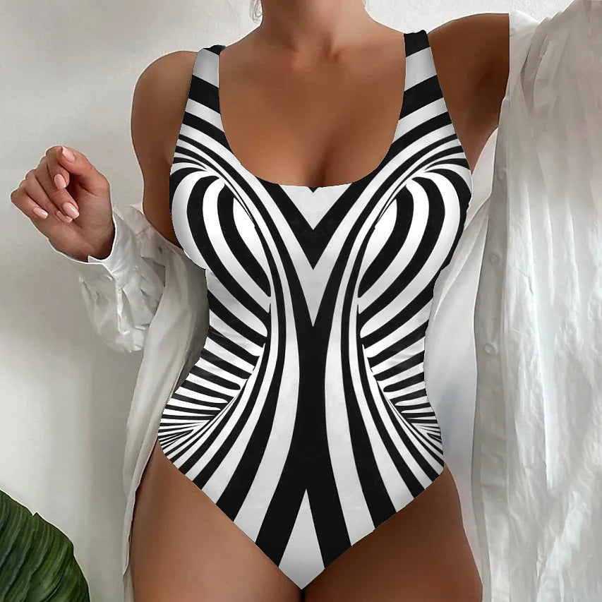 🩱Časovo obmedzený výpredaj [😍S~6XL] Sexy pruhované jednodielne plavky