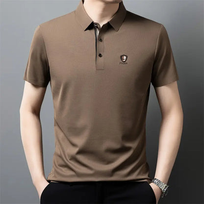 【M-4XL】Nové leto 2026, ľadovo hodvábne ležérne polo tričko s polo rukávmi a klopou