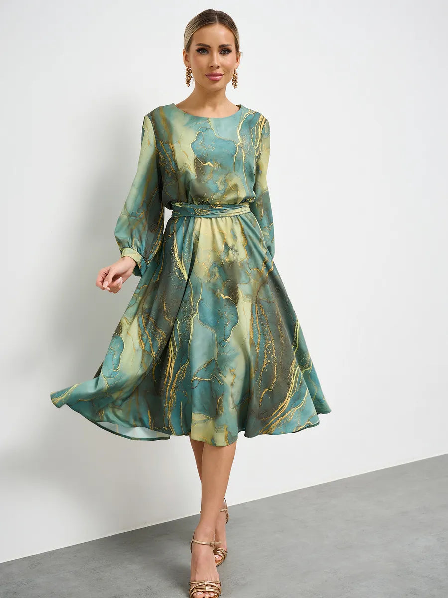 🌿Koniec sezóny – zľava -50 % 👗 Elegantné zelené šaty s dlhými rukávmi a splývavou sukňou 🌸