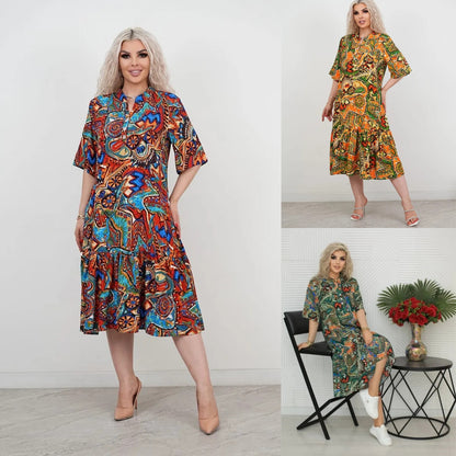 【🔥50% OFF】🌈️ Rochie la modă, retro, colorată, cu imprimeu etnic