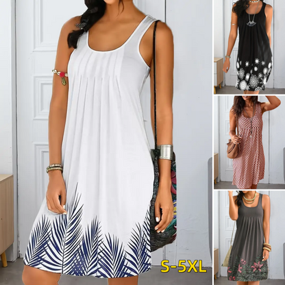 👗【S-5XL】2023 Nové veľké šaty bez rukávov s kvetinovou potlačou