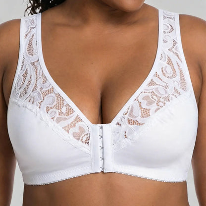 💖Najnižšia cena vôbec【3-dielna sada】【L-4XL】😍🩲Podprsenka s push-up strihom pre väčšie veľkosti, krásna čipka, push-up a vyklenutý dizajn, zapínanie vpredu
