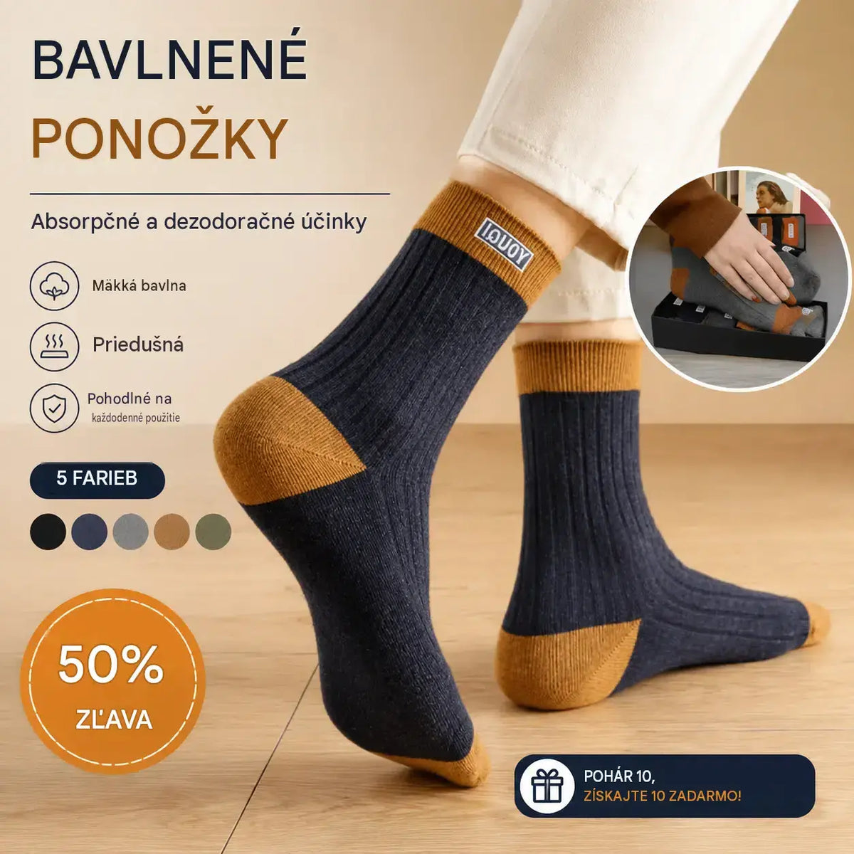 🧦✨【10 párov】🎉Úplne nové mäkké a pohodlné pánske ponožky z čistej bavlny, absorbujúce pot a odolné voči zápachu