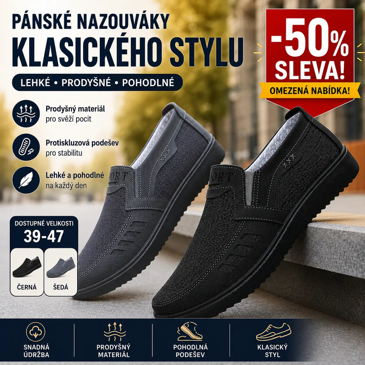 👞【Veľkosti 39-47】2026 Pánske tenisky, priedušné, ploché, ležérne, ručne šité, zaručená kvalita.