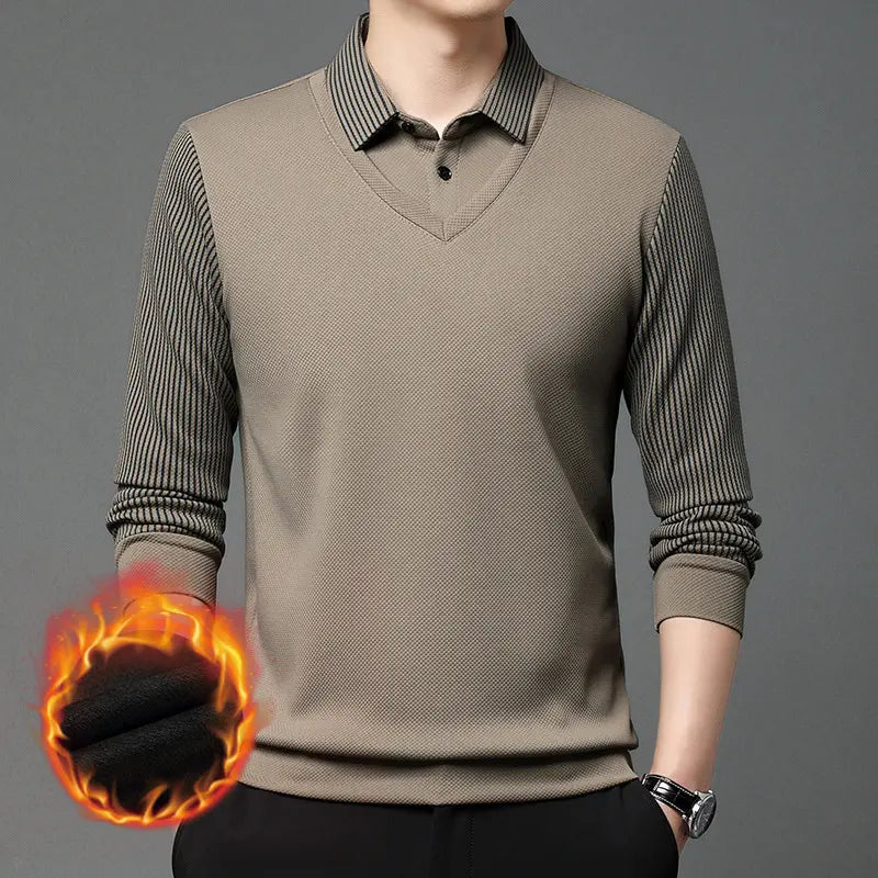 【M-4XL】Dvojdielne polo tričko s imitáciou vzoru a patchworkovými pruhmi