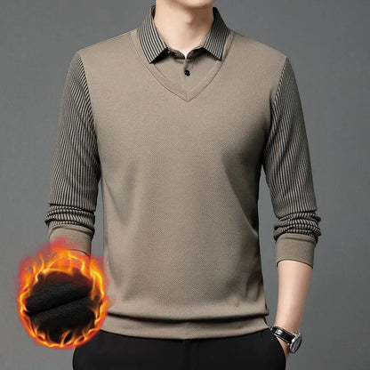 【M-4XL】Dvojdielne polo tričko s imitáciou vzoru a patchworkovými pruhmi