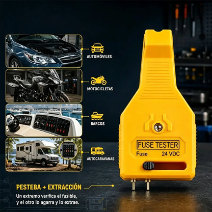 ⚡💥 Probador de fusibles y alicates 2 en 1 para coche (compatible con 12V/24V / indicador LED verde / espaciado ajustable / alicates extractores / para coche, camión y barco). 🚗✨