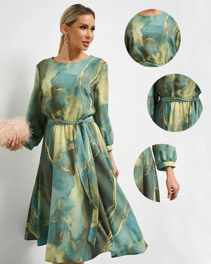 🌿Koniec sezóny – zľava -50 % 👗 Elegantné zelené šaty s dlhými rukávmi a splývavou sukňou 🌸