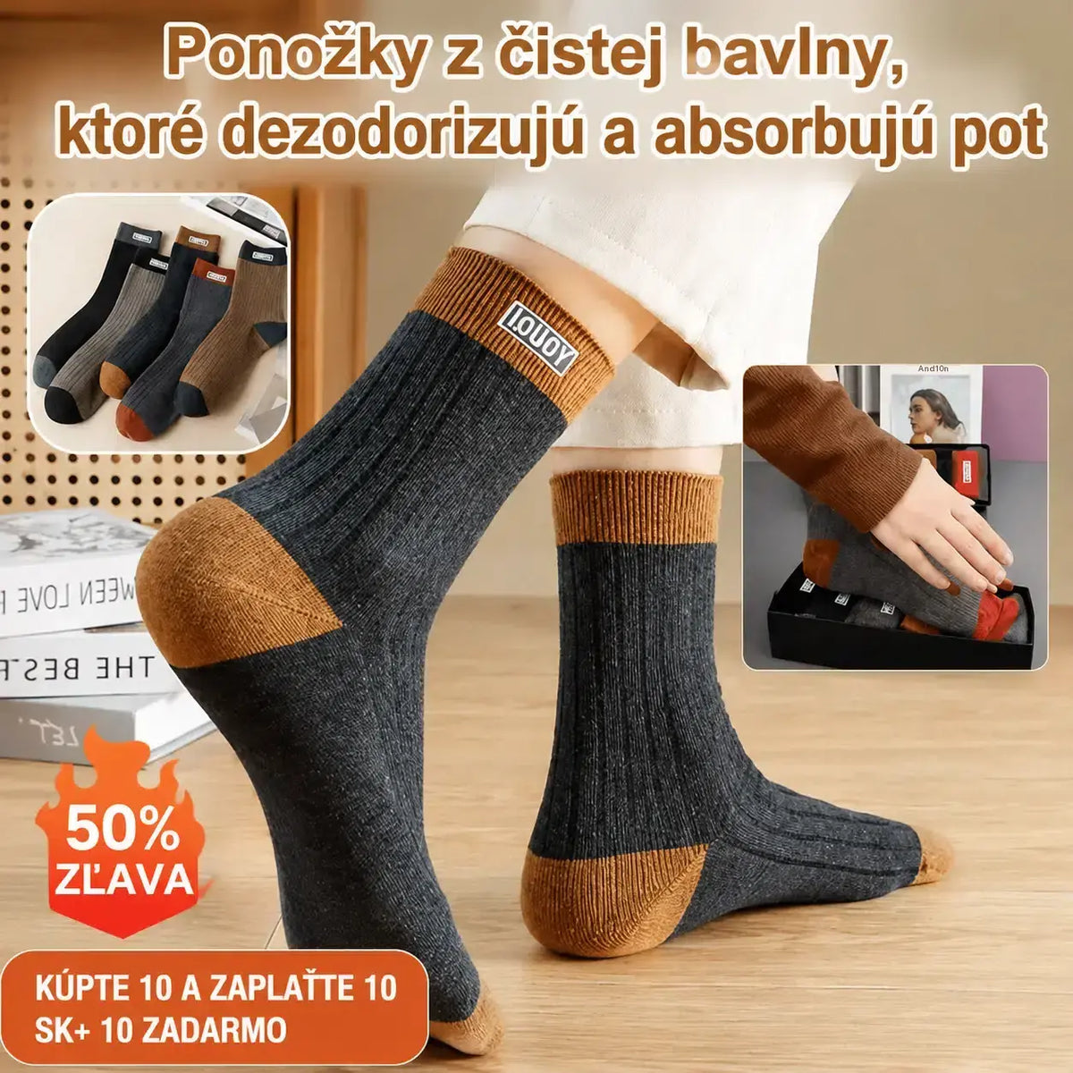 🧦✨【10 párov】🎉Úplne nové mäkké a pohodlné pánske ponožky z čistej bavlny, absorbujúce pot a odolné voči zápachu