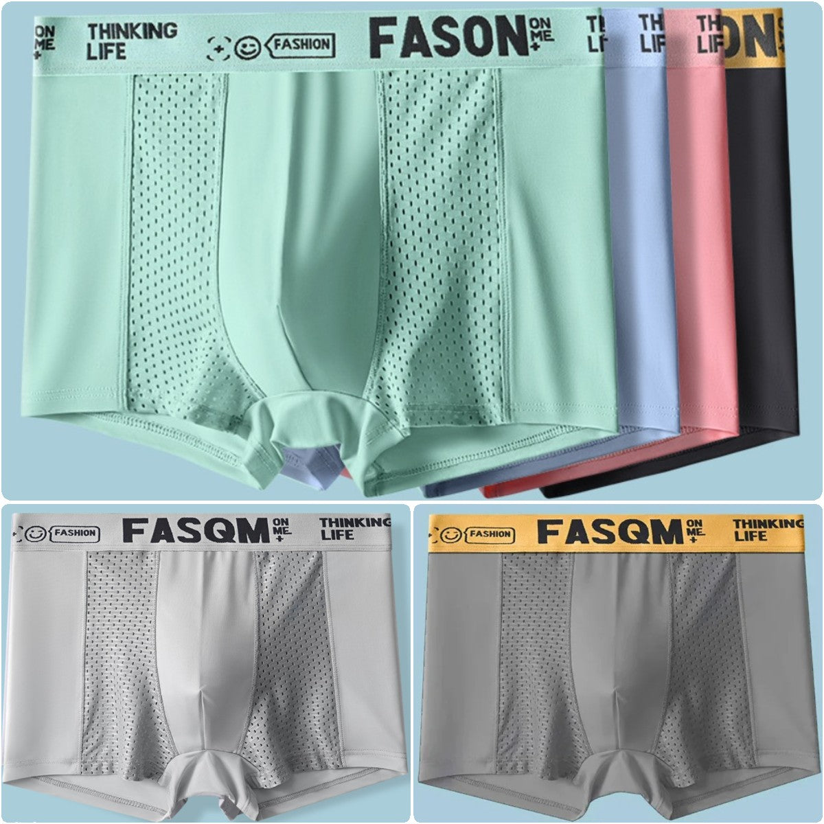 🔥✨【Especiales de verano🔥】【Paquete de 6】Calzoncillos bóxer de malla de seda de hielo transpirables de verano para hombre-