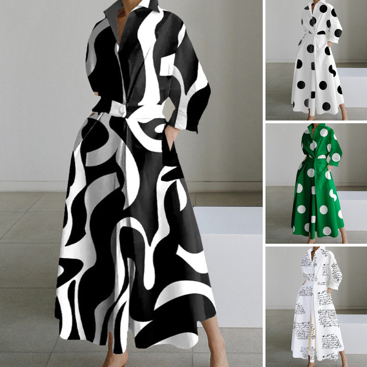 🔥🔥【S-2XL】Vestido con estampado de lunares de manga larga, elegante y de moda, nuevo otoño e invierno 2025