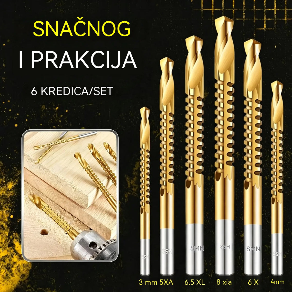 【3+4+5+6+6.5+8 mm】⚙️ Set spiralnih svrdala: Izrađeno od brzoreznog čelika, obloženo titanom i pogodno za razne materijale 🧰
