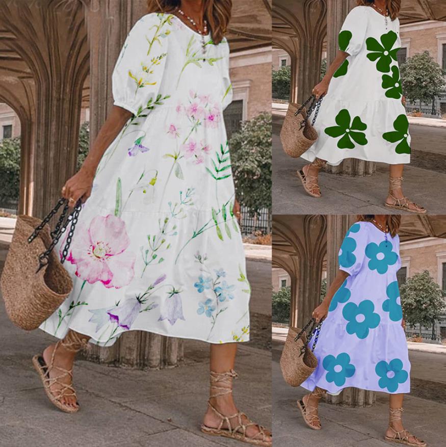 🌈Léto 2025 Nové módní dámské šaty s krátkými širokými rukávy