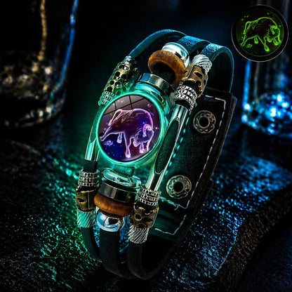 🌙 Žiarivý kožený náramok so znamením zverokruhu – trojvrstvová väzba, nastaviteľná dĺžka, unisex 💫✨