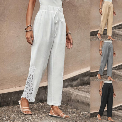 【S-3XL】❤️Nové bavlnené ľanové deväťbodové nohavice 2024 Nohavice s elastickým pásom Ležérne nohavice