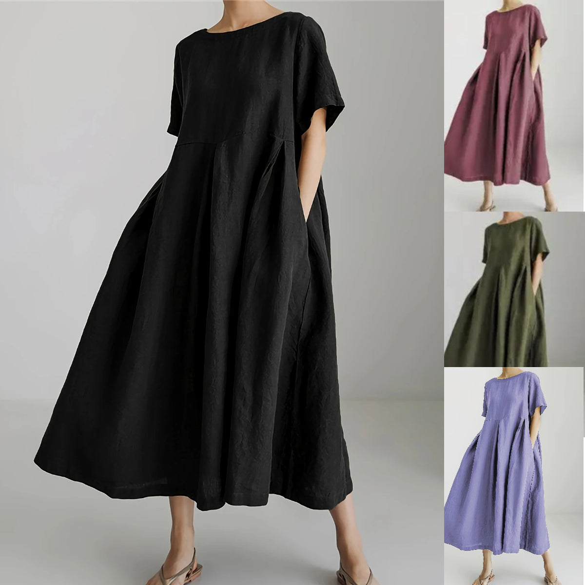 【40-120KG】【M-5XL】 2025🌟 Perfektné šaty na leto!👗 Olivovozelené šaty áčkového strihu – elegantné a ležérne