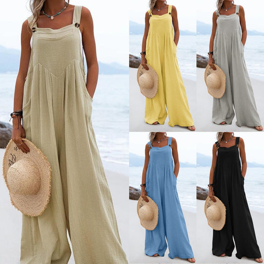 【S-2XL】Salopină monocromă de vară, cu portjartier, cu croi larg