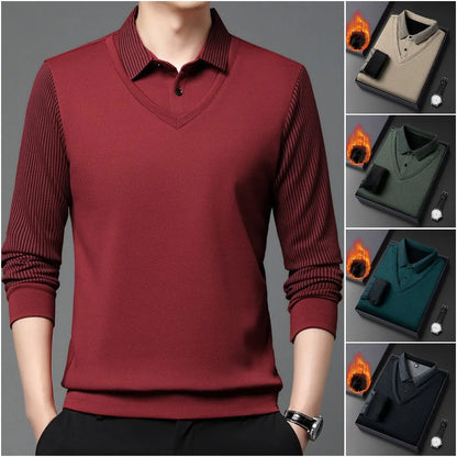 【M-4XL】Dvojdielne polo tričko s imitáciou vzoru a patchworkovými pruhmi