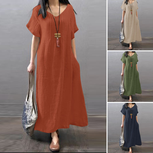 👗【S-5XL】Noua rochie casual din bumbac lenjerie de bumbac