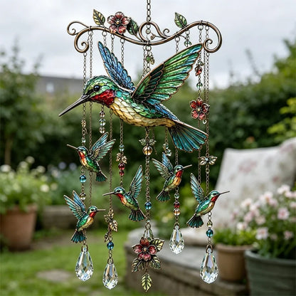 🐦 Krištáľové zvonkohry ozdobené kolibríkmi a maľovanými vzormi vo vintage štýle
