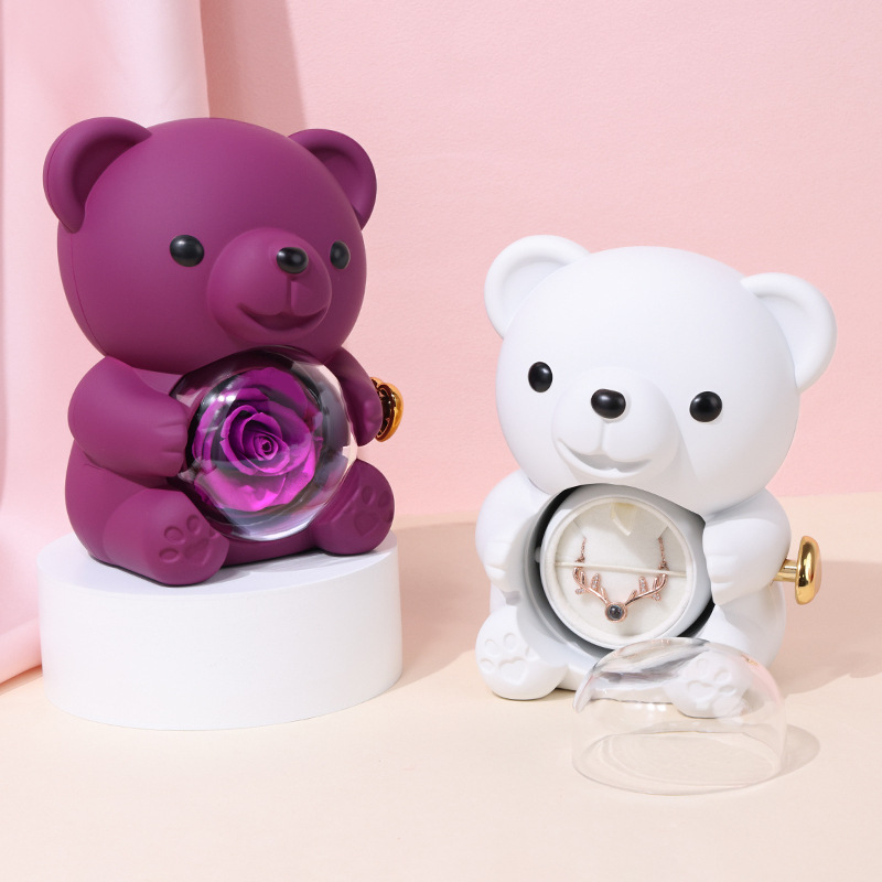 ✨Adorable osito de peluche con rosa preservada - Osito de peluche decorado con una rosa real, en una hermosa caja de regalo - Regalo romántico para el Día de la Madre, bodas, aniversarios, despedidas de soltera, Navidad y San Valentín.