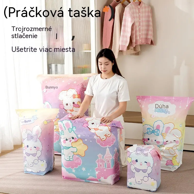 🧳【5-dielna sada】💨 Veľkokapacitné stlačiteľné vákuové úložné vrecká: Nie je potrebné vzduchové čerpadlo, nepriepustné, ideálne na úsporu miesta v kufri a doma ✈️