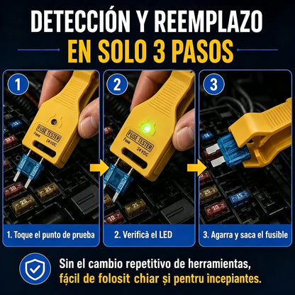 ⚡💥 Probador de fusibles y alicates 2 en 1 para coche (compatible con 12V/24V / indicador LED verde / espaciado ajustable / alicates extractores / para coche, camión y barco). 🚗✨