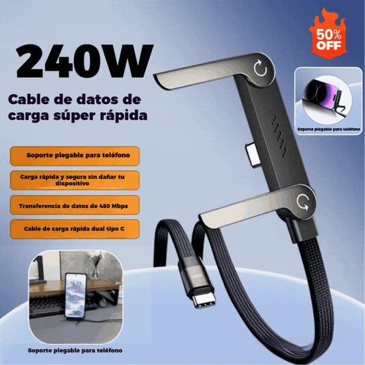 🔥50%OFF🔥⚡Cable de carga rápida 2 en 1 con soporte ajustable para teléfono🔋