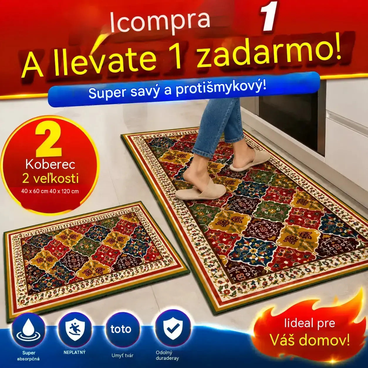 🔥【Kúp 1 a získaj 1 zadarmo】🏠💧Super savá podložka｜40×60+40×120 cm, protišmyková a rýchloschnúca do domácnosti