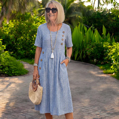 不投👗🏕️【S-2XL】Julia – Vestido midi a rayas ligero y vaporoso
