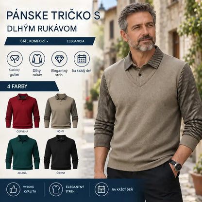 【M-4XL】Dvojdielne polo tričko s imitáciou vzoru a patchworkovými pruhmi
