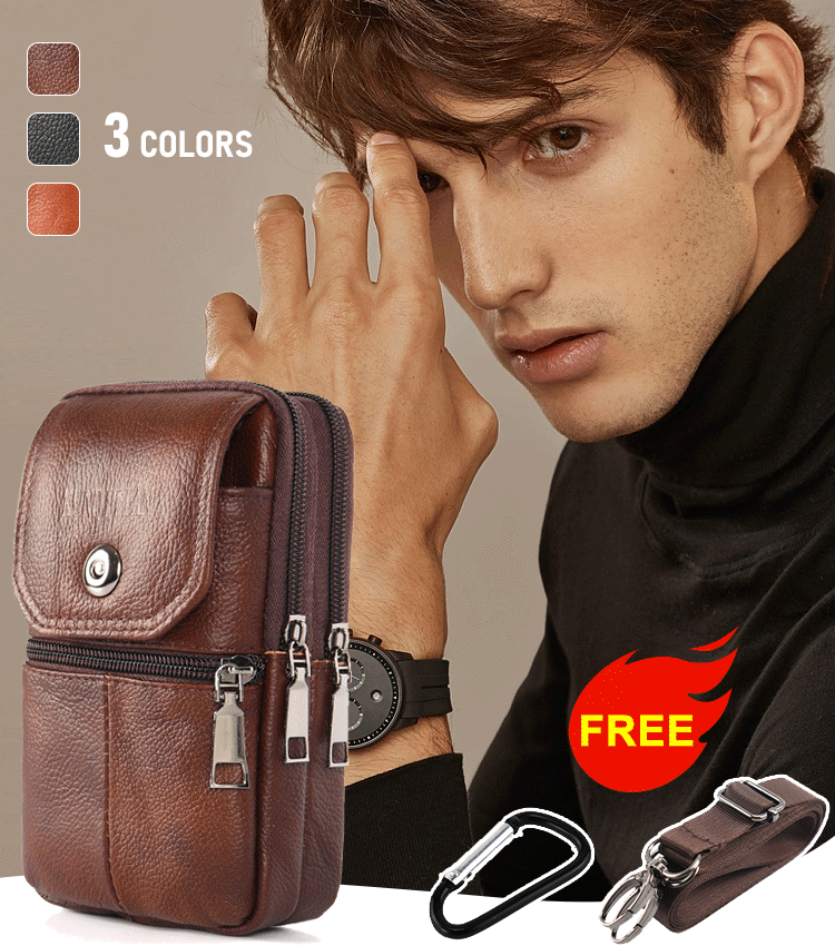 🔥✨Nuevo bolso para teléfono celular de cuero genuino, riñonera multifuncional para hombre