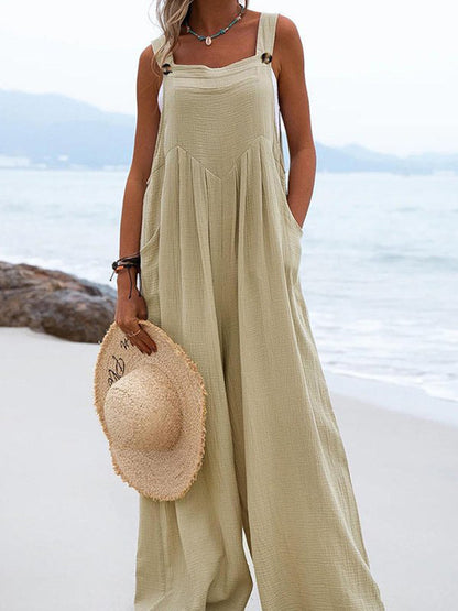 【S-2XL】Salopină monocromă de vară, cu portjartier, cu croi larg